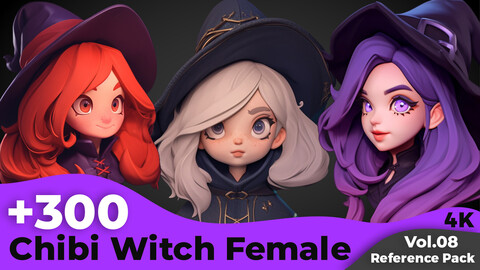 +300 Chibi Witch Female Head Sculpt Reference Images(4k)