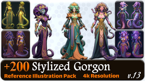 200 Stylized Gorgon Reference Pack | 4K | v.13