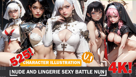 525 Nude and Lingerie Sexy Battle Nun Outfit Character Design Reference Art V1 4K