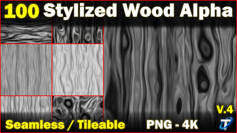 100 Ultra High-Quality Stylized Wood Displacements / Stylized Wood Alpha (Seamless and Tileable) Vol 4