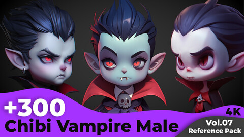 +300 Chibi Vampire Male Head Sculpt Reference Images(4k)