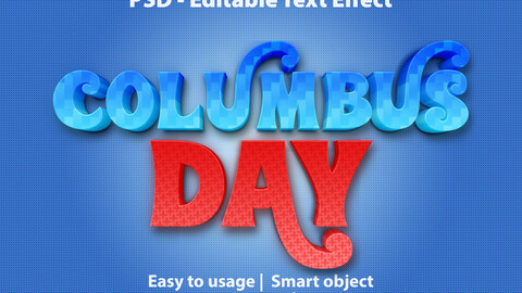 3D Columbus Day. PSD fully editable text effect. Layer style PSD mockup template