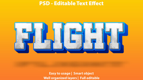 3D Flight. PSD fully editable text effect. Layer style PSD mockup template