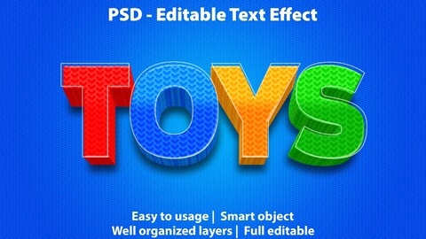 3D Toys. PSD fully editable text effect. Layer style PSD mockup template