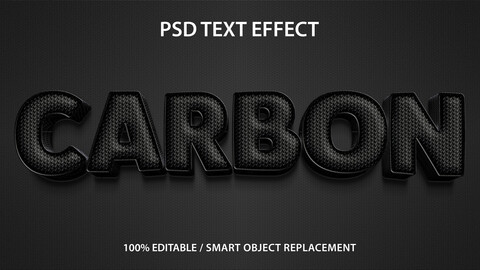 3D Carbon. PSD fully editable text effect. Layer style PSD mockup template.