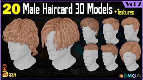 20 Male Haircard 3D Models | Vol 7