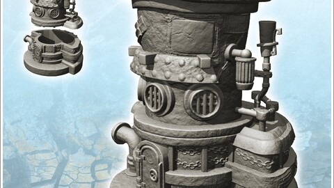 Round steampunk building with pipes and metal door (1) | STL for 3D Printing Printer | Hard Surface