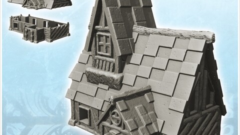 Medieval half-timbered house with large roof and floor (1) | STL for 3D Printing Printer | Hard Surface