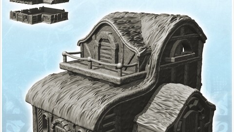 Medieval house with balcony and rope balustrade (2) | STL for 3D Printing Printer | Hard Surface