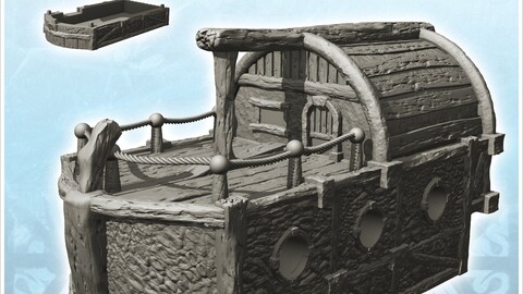 Boat-shaped building with wooden walls and rope balcony (5) | STL for 3D Printing Printer | Hard Surface