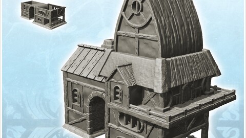 Large medieval building with rounded roof and arched passage in the center (6) | STL for 3D Printing Printer | Hard Surface