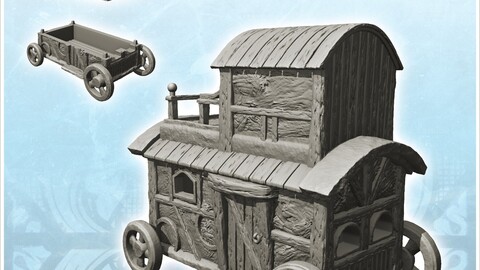 Half-timbered caravan on wheels with rope terrace (9) | STL for 3D Printing Printer | Hard Surface