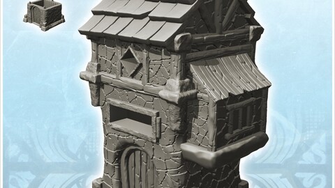 Tower with dried mud walls and side oriel (10) | STL for 3D Printing Printer | Hard Surface