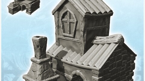 Blacksmith's shop in cut stone with arch in the center (11) | STL for 3D Printing Printer | Hard Surface