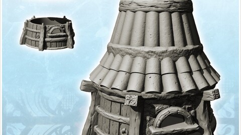 Traditional round hut with rounded tile roof and window (14) | STL for 3D Printing Printer | Hard Surface