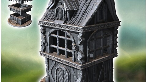 Medieval house with two floors, fireplace and large windows (41) | STL for 3D Printing Printer | Hard Surface