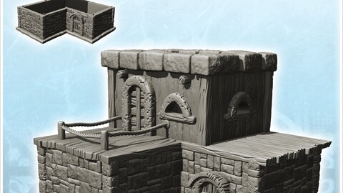 Medieval stone building with flat roof and terrace (4) | STL for 3D Printing Printer | Hard Surface