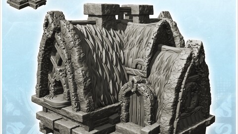 Medieval thatched house with raised door and access stairs (5) | STL for 3D Printing Printer | Hard Surface