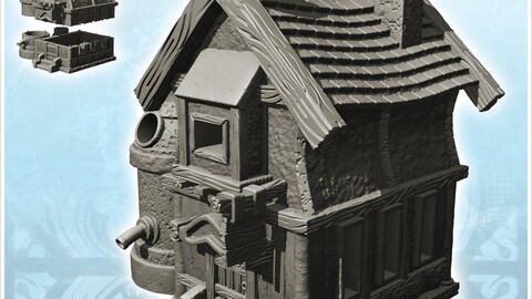 Medieval alchemist's workshop with annexed cistern and alcove window (10) | STL for 3D Printing Printer | Hard Surface