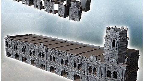 Large urban baroque-style fire station with corner tower (Stalingrad, USSR) (26) | STL for 3D Printing Printer | Hard Surface