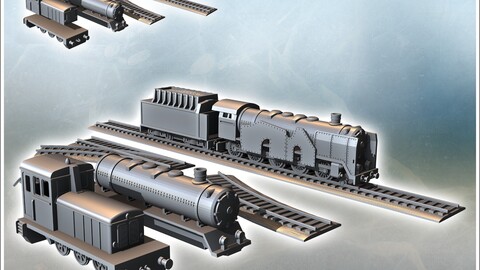 Set of steam and diesel locomotives with various types of tracks (3) | STL for 3D Printing Printer | Hard Surface