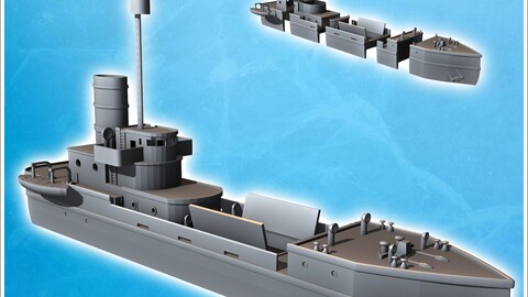 Modern cargo ship with open hold, observation mast, and lifeboat (4) | STL for 3D Printing Printer | Hard Surface