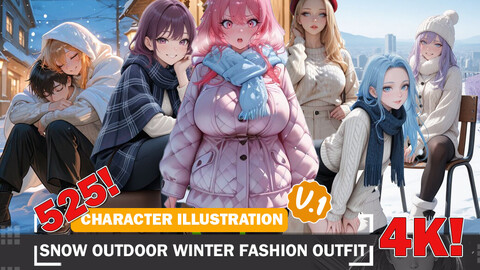 525 Snow Outdoor Winter Fashion Stylish Diverse Outfits Character Design Reference Art V1 4K