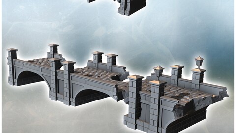 Damaged stone bridge with lamppost and multiple pillars (1) | STL for 3D Printing Printer | Hard Surface