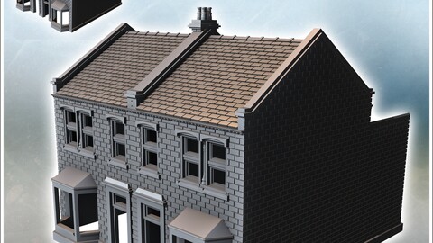 European houses with double bay windows and rear walls (intact version) (9) | STL for 3D Printing Printer | Hard Surface