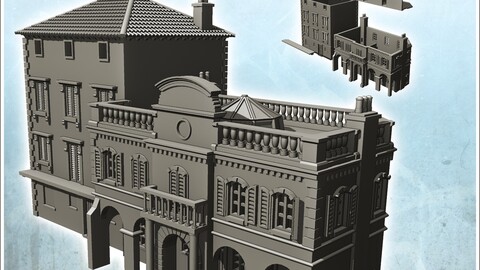 Baroque bank with two-storey annex building (intact version) | STL for 3D Printing Printer | Hard Surface