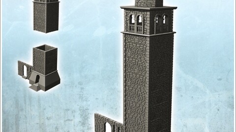 Large stone tower with adjoining wall (dice tower version included) (5) | STL for 3D Printing Printer | Hard Surface