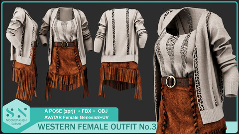 WESTERN FEMALE OUTFIT No.3(CLO3D, MD PROJECTS (zprj)+OBJ+FBX+UV)