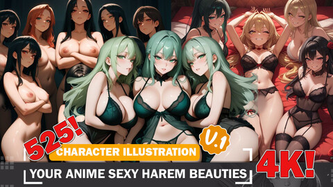 525 Your Anime Sexy Harem Beauties Nude and Alluring Outfit Character Design Reference Art V1 4K