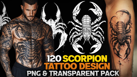 120 TOP Scorpion Tattoo Design and Print Art( PNG Files )-4K- High Quality