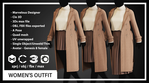 WOMEN’S OUTFIT (CLO3D, MD PROJECTS+OBJ+FBX+.max) (VOL 19)