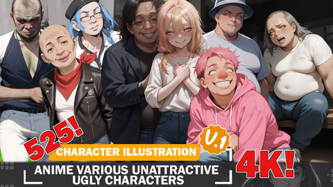 525 Anime Various Unattractive and Ugly Diverse Character Design Reference Art V1 4K