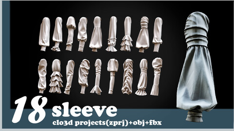 18 sleeve /  clo3d project(ZPRJ)+OBJ+FBX.