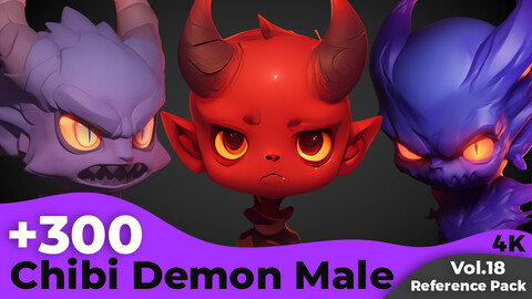 +300 Chibi Demon Male Head Sculpt Reference Images(4k)