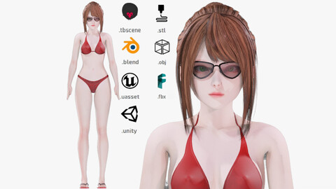 Bikini clothes 0018 - Rig - Unreal - Unity - Blender - Animated - Realistic Female Character - GA