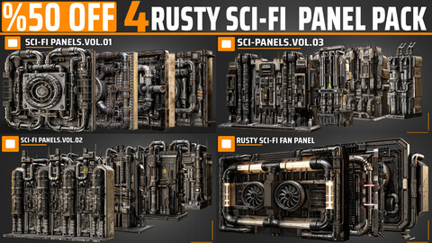 4 RUSTY SCI-FI  PANEL PACK