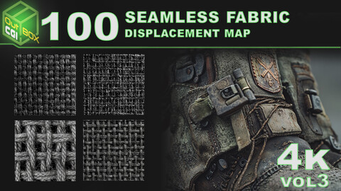 100 Seamless Fabric Displacement Maps – 4K High-Resolution Textures Vol3