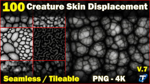 100 Ultra High-Quality Creature Skin Displacements / Creature Skin Alpha (Seamless and Tileable) Vol 7