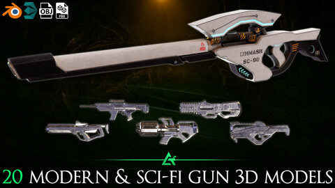 20 Modern and Sci-Fi Guns 3D Models