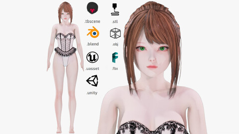 Lingerie clothes 0008 - Rigged -Unreal - Unity - Blender - Animated - Realistic Female Character - GA