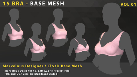 15 Bra and tanktop base mesh vol 01 - Marvelous Designer and Clo3D