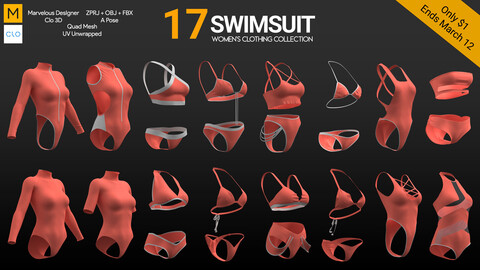 17 Women's Swimsuits . Marvelous / CLO Project file + OBJ + FBX | Limited Time! Only $1 – Ends March 12!