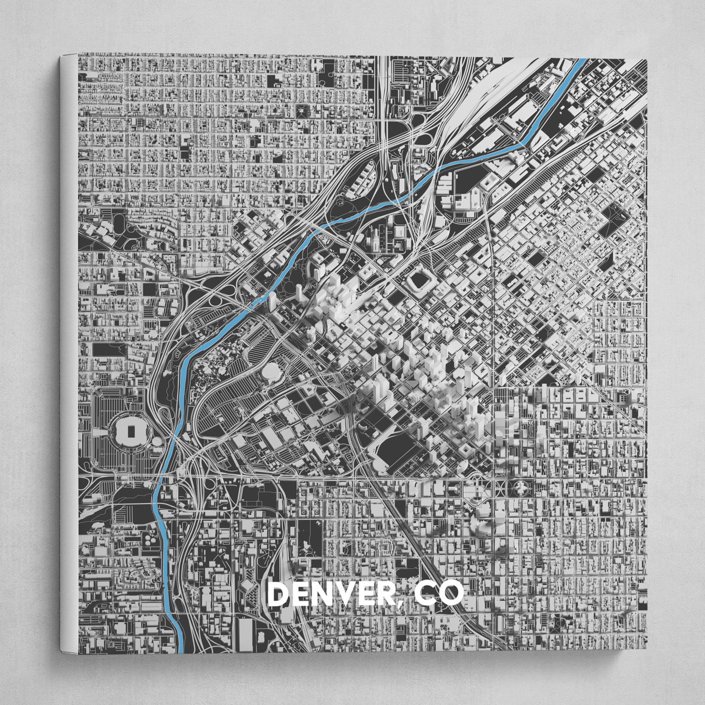 Artstation Denver Co 3d Map Print Two Tone Canvas Print