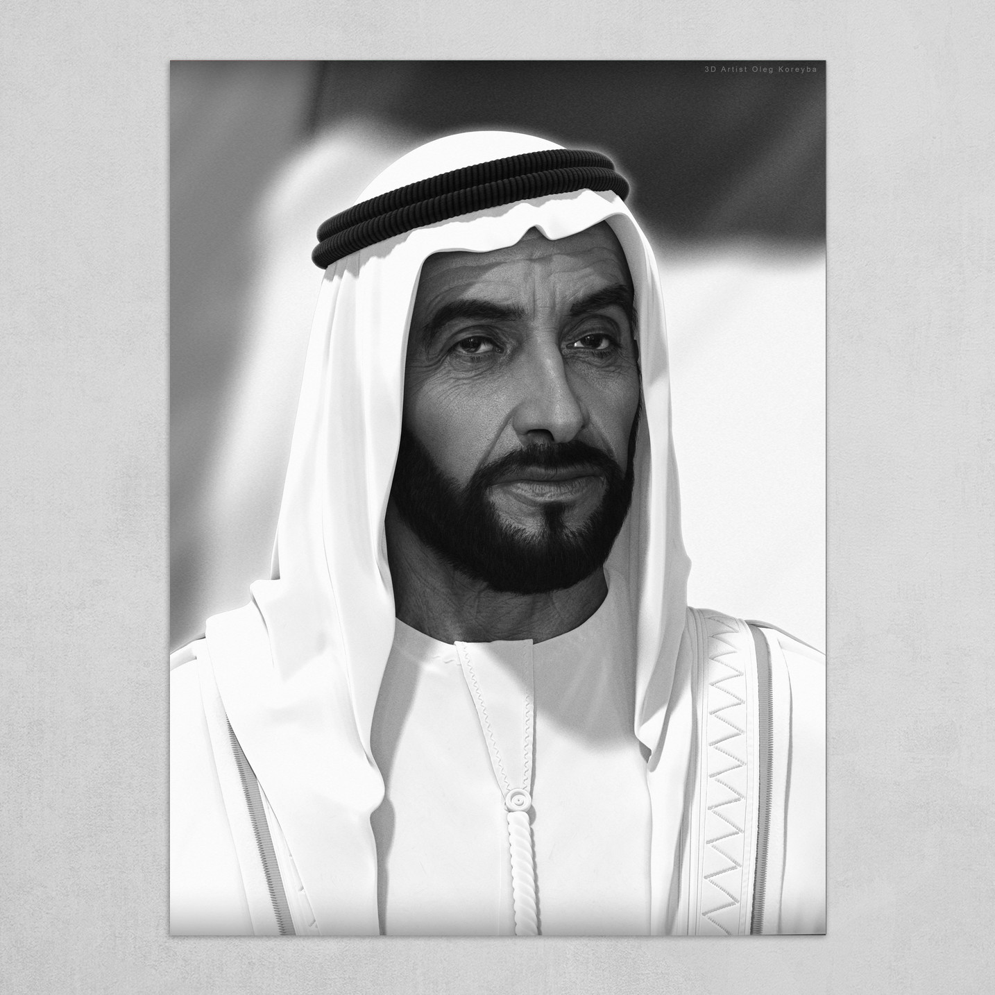 3D portrait of Sheikh Zayed bin Sultan Al Nahyan