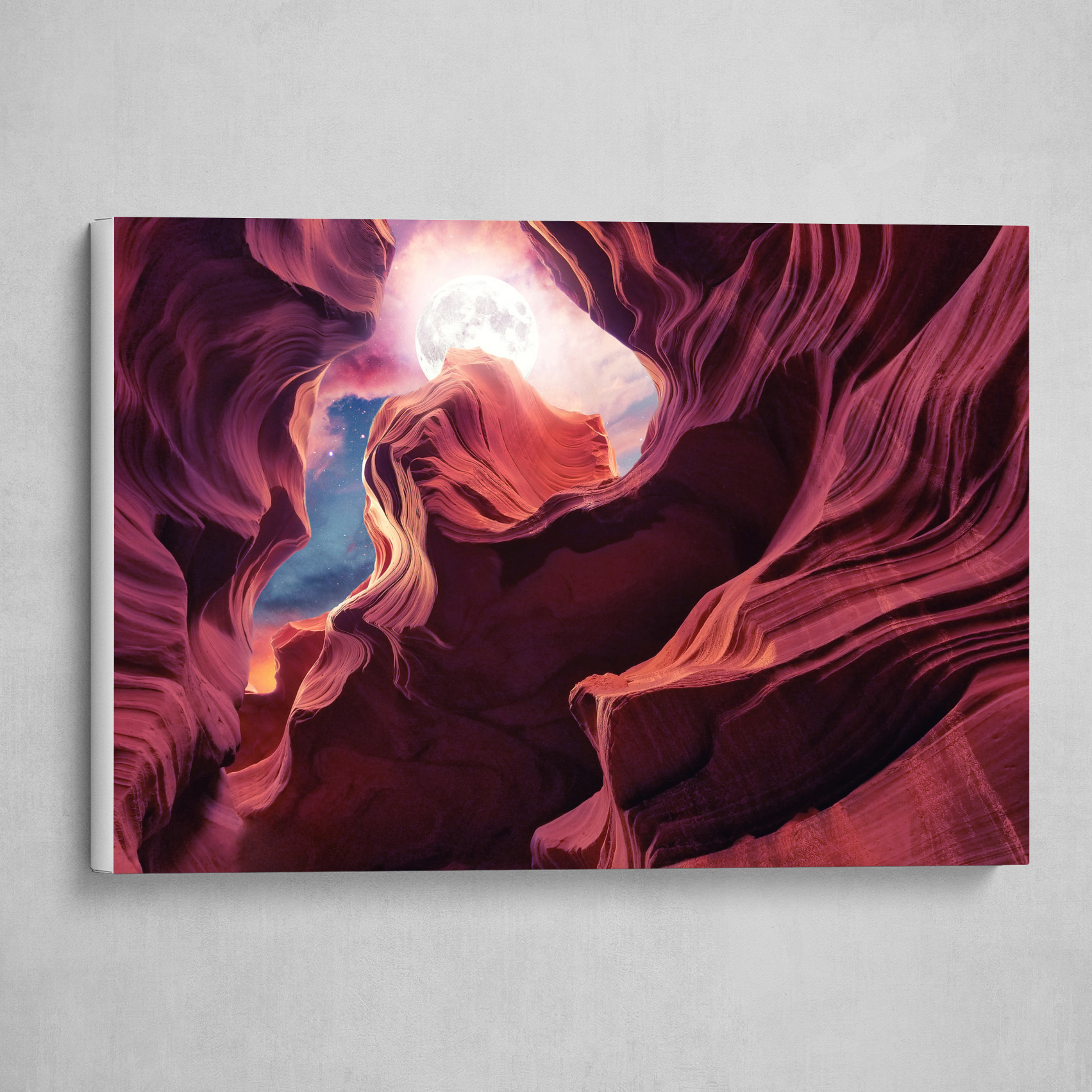 Artstation Grand Canyon With Space Full Moon Collage Iii Canvas Print