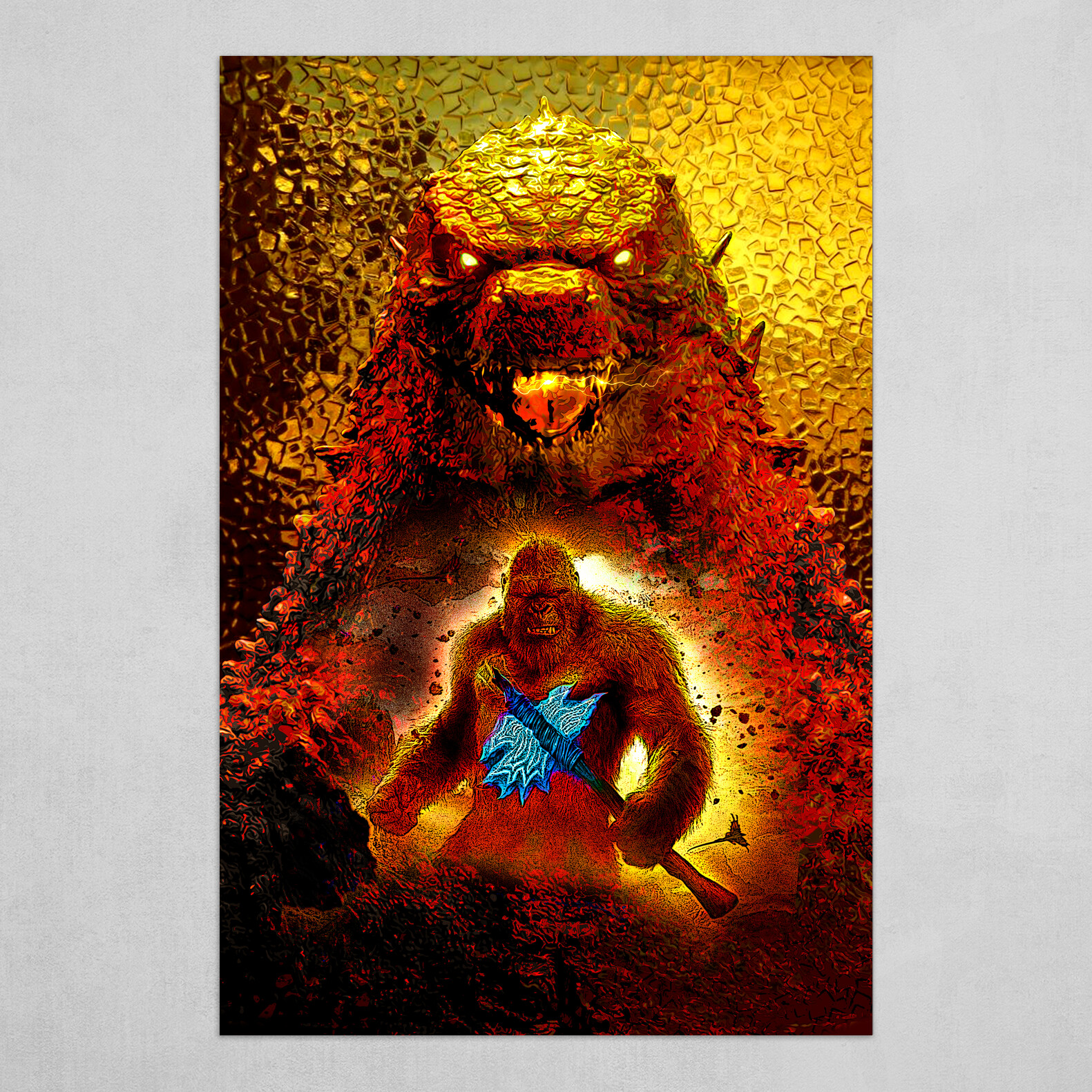 Godzilla On FIRE!, Fine Art Print